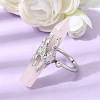 Natural Rose Quartz & Brass Cuff Rings for Women RJEW-G374-01P-10-2