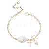 201 Stainless Steel & Natural Cultured Freshwater Pearl Charm Bracelets BJEW-JB13659-2