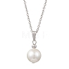 Shell Pearl White Round Pendant 304 Stainless Steel Cable Chain Necklaces for Women NJEW-JN05760-01-4
