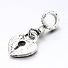 Heart Lock Antique Silver Alloy Rhinestone European Dangle Charms CPDL-M014-10-3