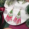 Christmas Tree Glass Seed Beaded Tassel Dangle Earrings for Women EJEW-MZ00207-2