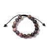 10mm Round Natural Rhodonite Braided Bead Bracelets BJEW-C067-01C-13-2