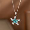Ocean Brass Pave Turquoise Cubic Zirconia & Imitation Pearl Starfish Pendant 304 Stainless Steel Cable Chain Necklaces for Women WGB0B07-02-1