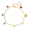 7 Chakra Gemstone Chip Charm 304 Stainless Steel Wavy Bar Link Chain Anklets for Women AJEW-AN00884-3