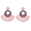 Bohemian Style Acrylic & Polyester Fan Tassel Stud Earrings FS-WGB5BEF-03-1