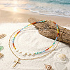 Summer Beach Rainbow Natural Stone and Heart Shell Beaded Stainless Steel Chain Double Layer Necklaces GB7102-1-4