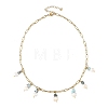 Natural Larimar Chip and Pearl Tassel 304 Stainless Steel Paperclip Chain Necklaces for Women NJEW-JN06528-02-3