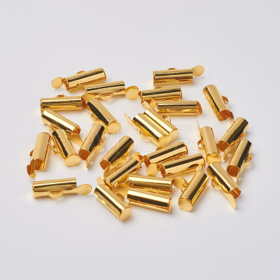 Brass Slide On End Clasp Tubes KK-P031-13G-1