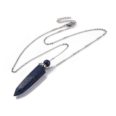 Dyed Natural Lapis Lazuli Bullet Shaped Perfume Bottle Pendant Necklaces G-B089-02P-09-1