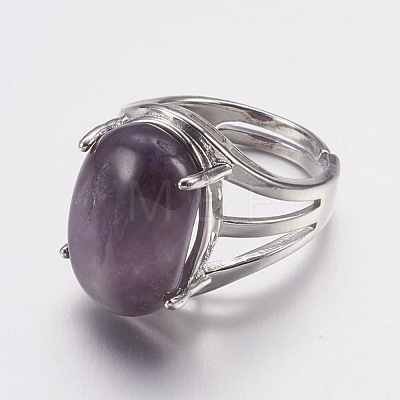 Natural Amethyst Wide Band Finger Rings X-RJEW-K224-A20-1
