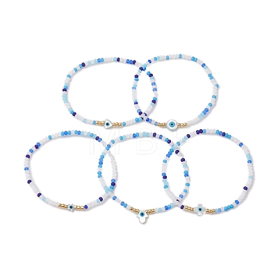Frosted Glass Beaded Stretch Bracelets BJEW-JB10548-1