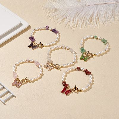 Glass Butterfly Charm Bracelet with Clear Cubic Zirconia BJEW-JB08640-1