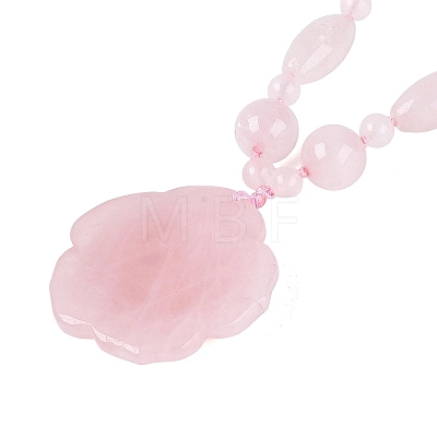 Natural Rose Quartz Flower Pendant Necklaces NJEW-N064-08C-1