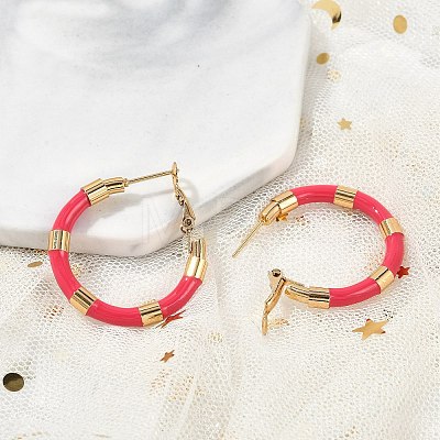 PVD Vacuum Plating 201 Stainless Steel Enamel Hoop Earrings for Women EJEW-B016-33G-1