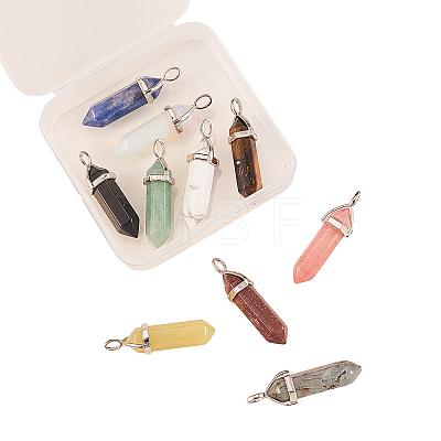 10Pcs 10 Style Natural & Synthetic Gemstone Pointed Pendants G-CJ0001-72-1