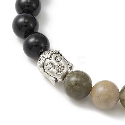 Natural Indian Agate & Black Onyx Stretch Bracelet BJEW-TA00283-1
