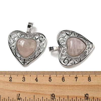 Natural Rose Quartz Peach Love Heart Pendants G-G158-01J-1