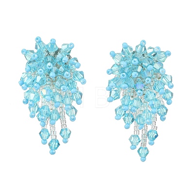 Glass Seed Braided Beaded Flower Stud Earrings EJEW-MZ00736-01-1