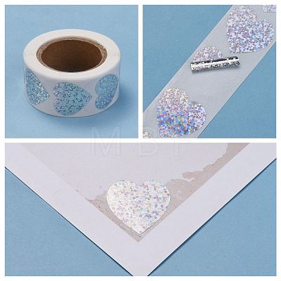 Heart Shaped Laser Stickers Roll DIY-K027-G01-1