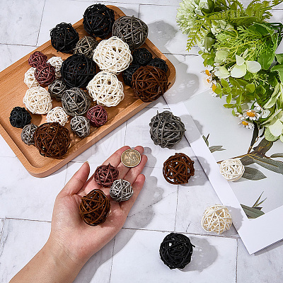 32Pcs 12 Styles Wicker Rattan Balls AJEW-SC0004-30-1