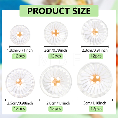 72Pcs 6 Styles Resin Buttons BUTT-PH0001-74-1