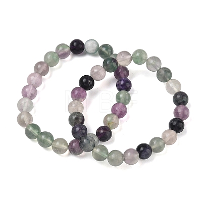 Natural Fluorite Round Beaded Stretch Bracelets GG-CBA12F1-02A-04-1