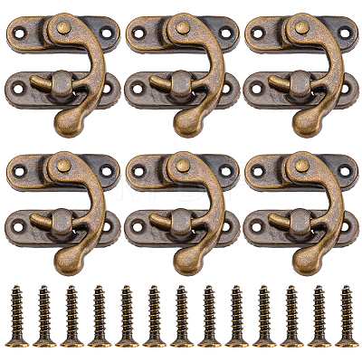 6Pcs Iron Latch Hook Hasp Horn Lock with 24Pcs Screws IFIN-CP0003-01AB-1