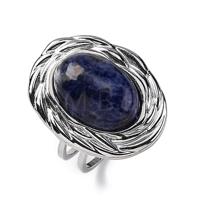 Oval Natural Sodalite Finger Rings RJEW-M063-01P-09-1