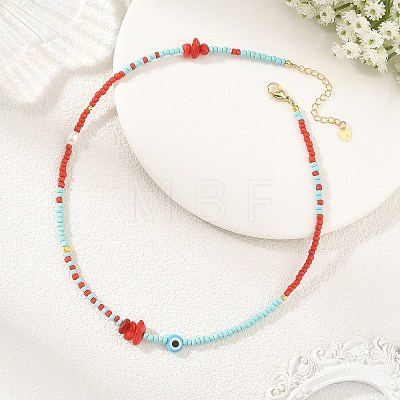 Handmade Lampwork Evil Eye & Glass & Natural Pearl Beaded Necklaces for Women NJEW-JN06425-1