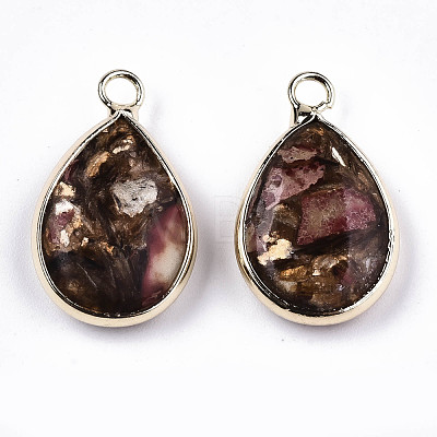 Teardrop Assembled Synthetic Bronzite and Regalite/Imperial Jasper Pendants G-N330-022-D07-1