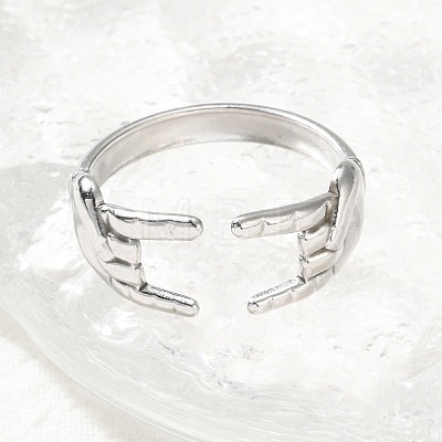 304 Stainless Steel Rock & Roll Hand Gesture Cuff Rings for Women Men RJEW-B118-02P-1