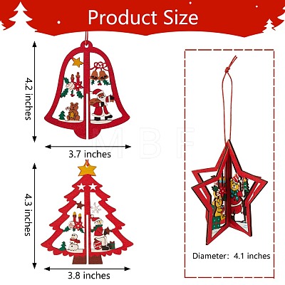 6 Sets 6 Style Christmas Tree & Star & Bell Wooden Ornaments DIY-SZ0003-39-1