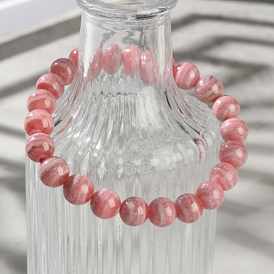 Natural Argentina Rhodochrosite Beaded Stretch Bracelets BJEW-L700-01B-1