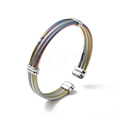304 Stainless Steel Triple Layer Twist Rope Open Cuff Bangle for Women BJEW-P283-09M-1