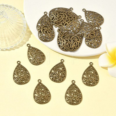 Tibetan Style Alloy Filigree Teardrop Pendants X-TIBEP-Q041-042AB-NR-1