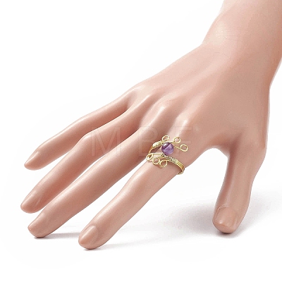 Gemstone Round Beaded Finger Ring RJEW-JR00543-1