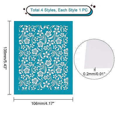 AHADEMAKER 4Pcs 4 Styles Self-Adhesive Silk Screen Printing Stencil DIY-GA0004-69B-1