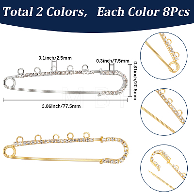 16Pcs 2 Colors Iron Rhinestone Safety Pins FIND-SC0022-85-1