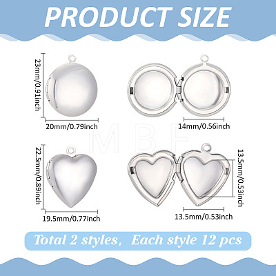 24Pcs 2 Styles 316 Stainless Steel & 304 Stainless Steel Blank Stamping Tag Locket Pendants STAS-ME0003-37-1