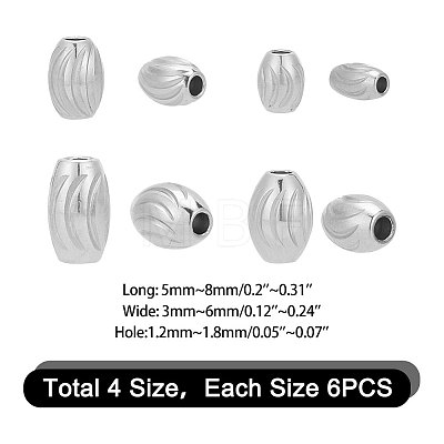24Pcs 4 Styles 201 Stainless Steel Beads STAS-AR0001-56-1