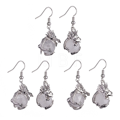 Natural Quartz Crystal Dragon Dangle Earrings EJEW-A092-06P-03-1