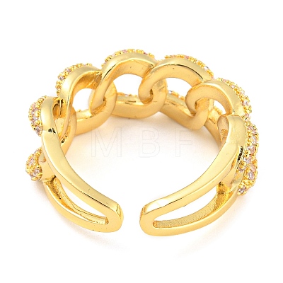 Curb Chains Shape Brass Open Cuff Rings with Cubic Zirconia RJEW-Q781-04G-1