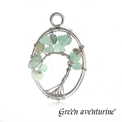 Stainless Steel Wired Natural Green Aventurine Pendants PW-WGF707B-08-1