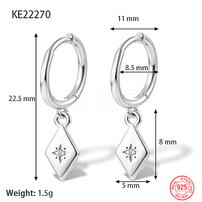 Anti-Tarnish Rhodium Plated Platinum 925 Sterling Silver Dangle Hoop Earrings for Women GN7396-3-1