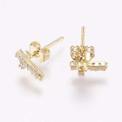 Brass Micro Pave Cubic Zirconia Stud Earrings X-EJEW-F125-05G-1