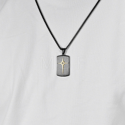 Duo Tone 304 Stainless Steel Pave Clear Cubic Zirconia Dog Tag Star Pendant Necklaces for Men WG48371-02-1