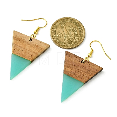 Resin & Walnut Wood Triangle Dangle Earrings EJEW-JE05505-03-1