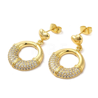 Ring Brass Micro Pave Clear Cubic Zirconia Stud Earrings for Women EJEW-A040-03G-1