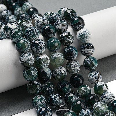 Faceted Natural Fire Crackle Agate Beads Strands G-F447-12mm-N11-1