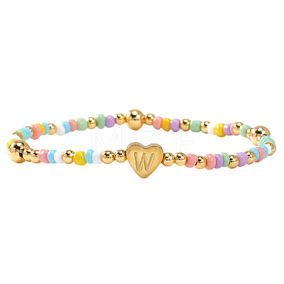 Summer Stainless Steel Heart Alphabet Colorful Glass Seed Beaded Stretch Bracelets for Women JV8929-49-1